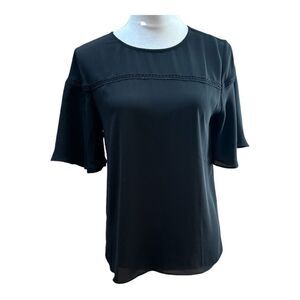 Loft Black Flutter‎ Short Sleeve Office Blouse Size S